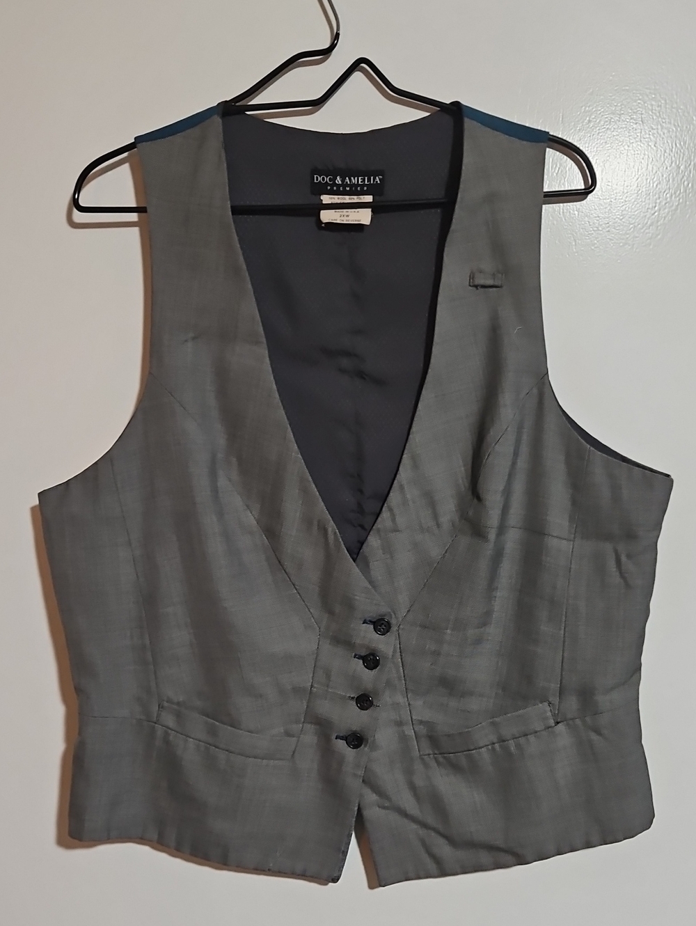 Doc & Amelia Premier Gray & Blue Wool Blend Tailored Vest Plus 2XW